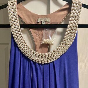 Bordeaux LA Beaded Pearl Shirt, Cobalt Blue, size Med